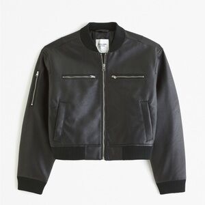 A&F Cropped Vegan Leather Bomber Jacket